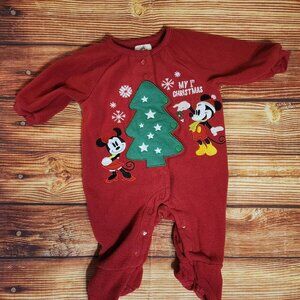 Disney Baby Mickey Minnie Mouse My 1st Christmas Fleece Pajamas Sleeper 0-3M Red